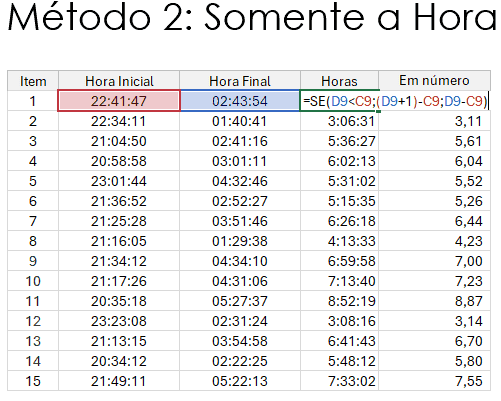 Cálculo de Horas Noturnas Excel 5