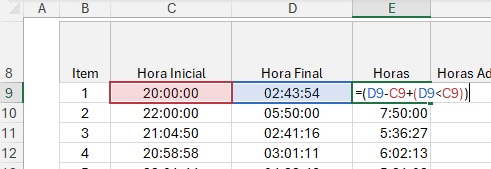 hora adicional noturna no Excel 3