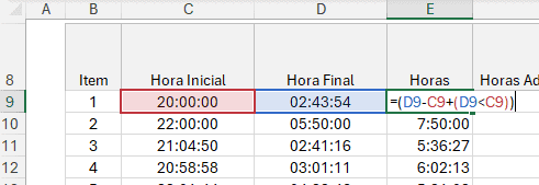 hora adicional noturna  no Excel 3