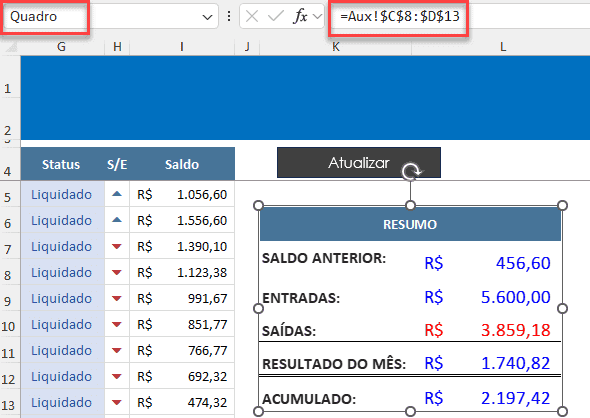 Tabela Flutuante no Excel 4