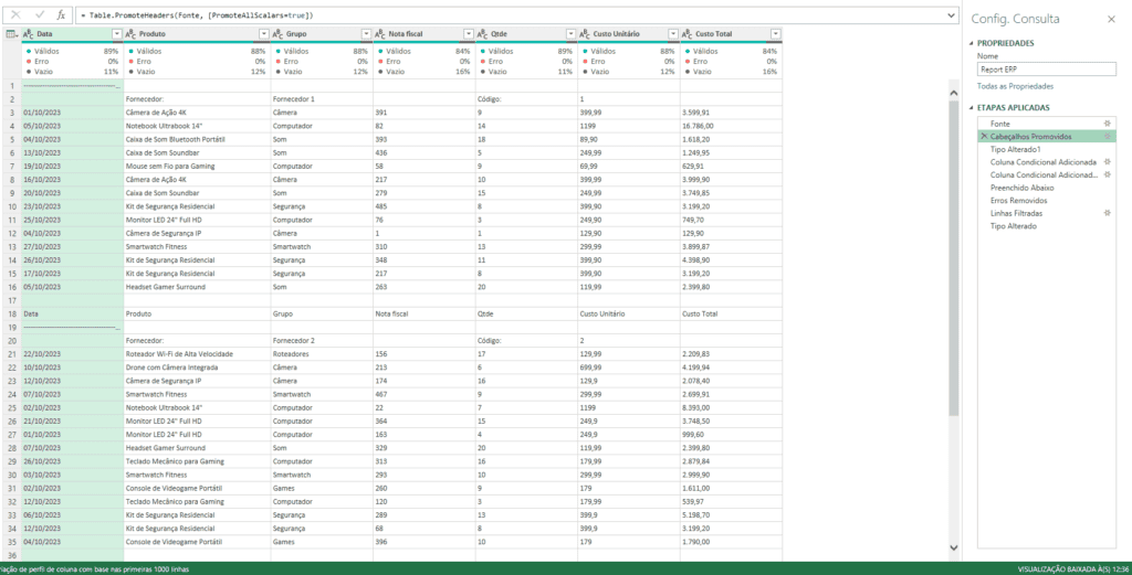 Linha em Coluna Power Query Excel 3