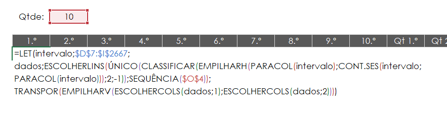 Fórmula Números que mais se repetem 3