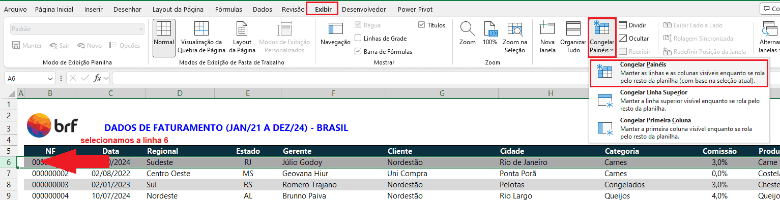 Como Congelar Linhas e Colunas no Excel 5