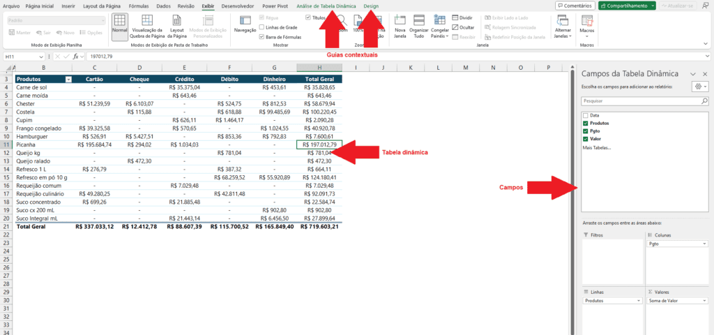 reexibir campos tabela dinâmica excel 1