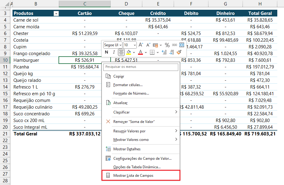 reexibir campos tabela dinâmica excel 4