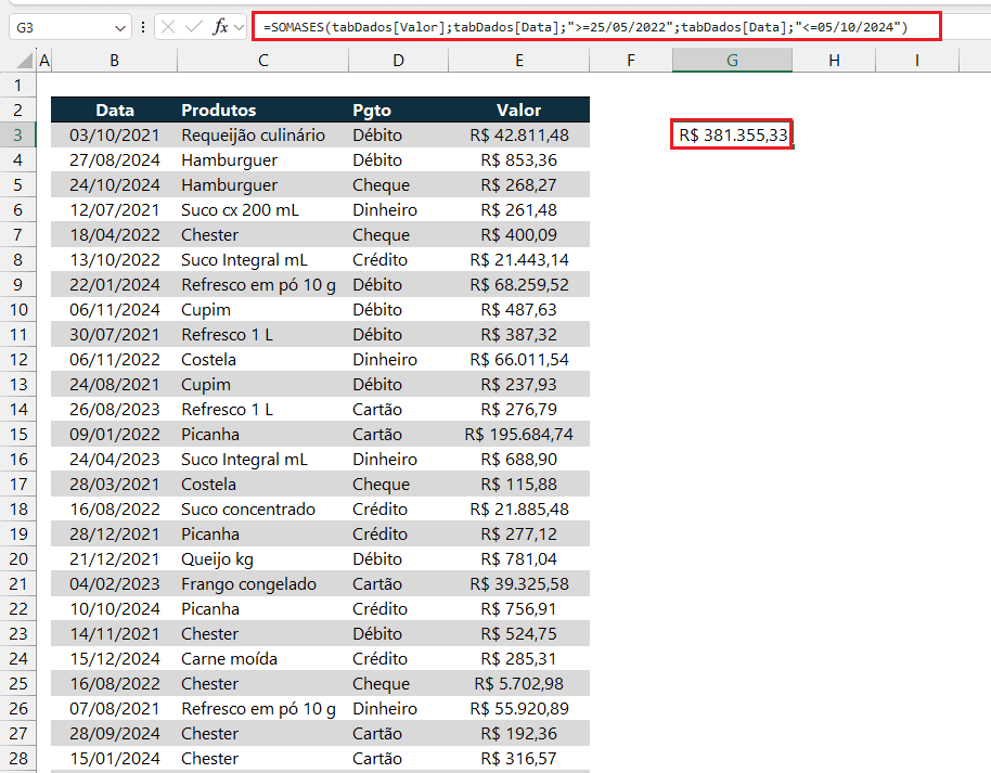 Soma com Filtro de Datas no Excel 2