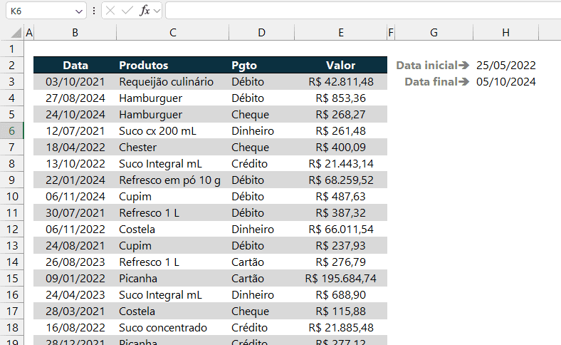 Soma com Filtro de Datas no Excel 3
