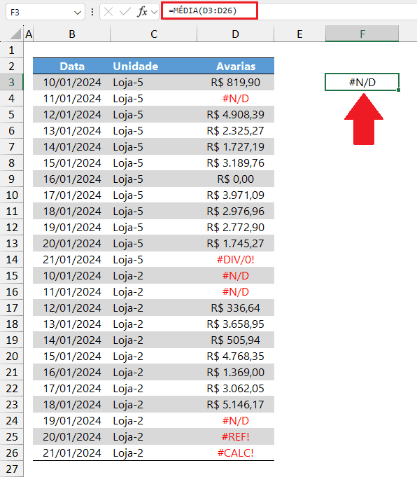 média ignorando erros excel 2