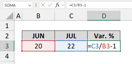 variação percentual no excel 1