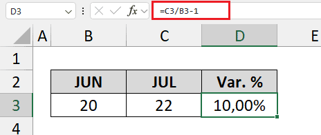 variação percentual no excel 2