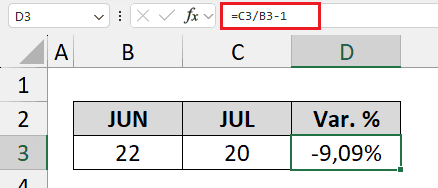 variação percentual no excel 4