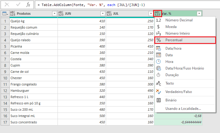 percentual power query 4