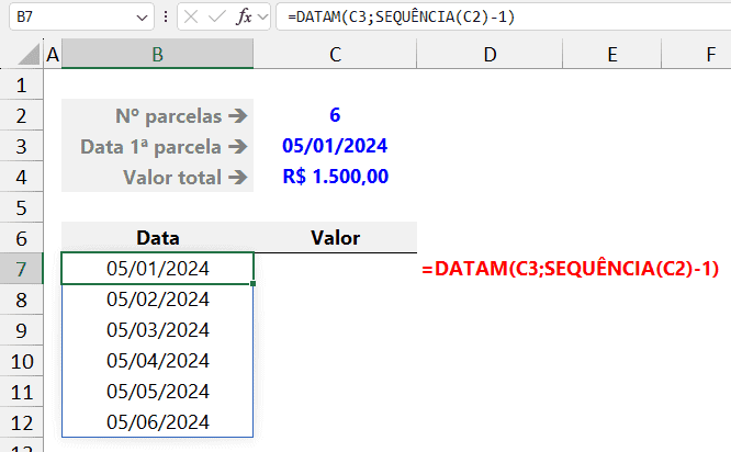 gerar parcelas excel 4