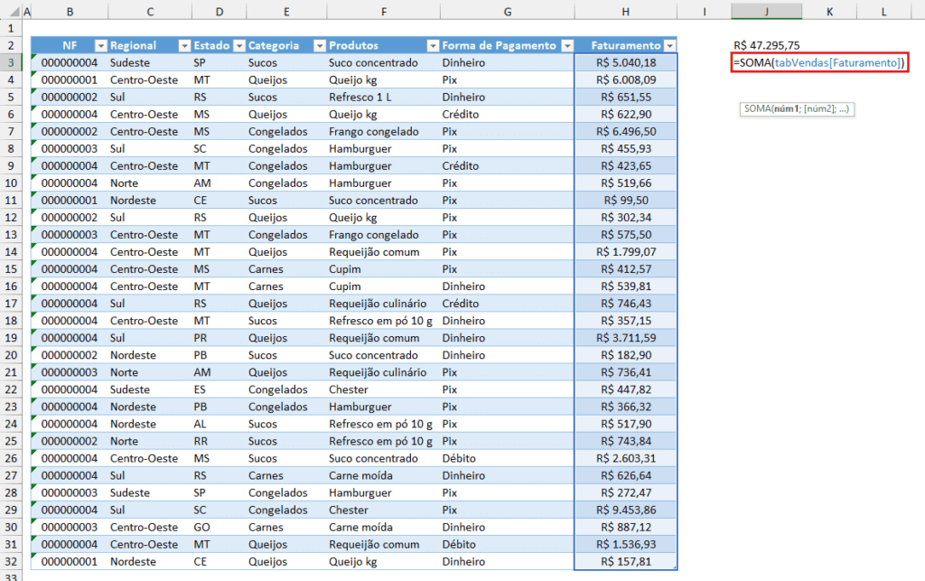 Vantagens do Formato de Tabela no Excel 2