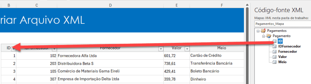 criar arquivo xml excel 6