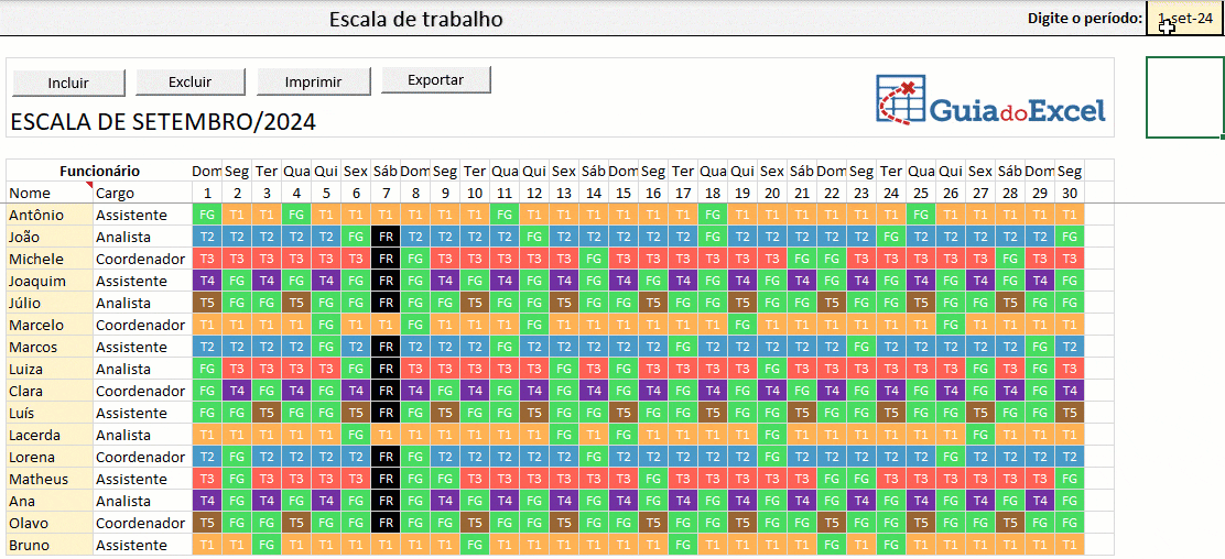 escala de trabalho excel