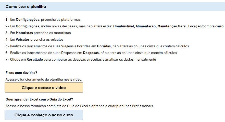 Planilha Motorista de Aplicativo Excel Gratuita Planilha Uber 1