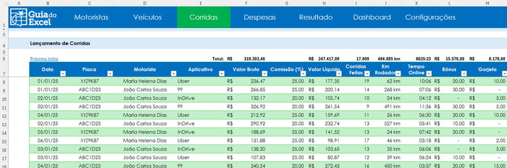 Planilha Motorista de Aplicativo Excel Gratuita Planilha Uber 4