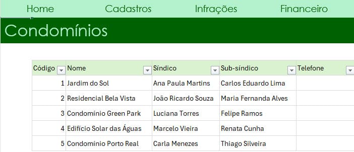 Planilha de condominios Excel gratis 2