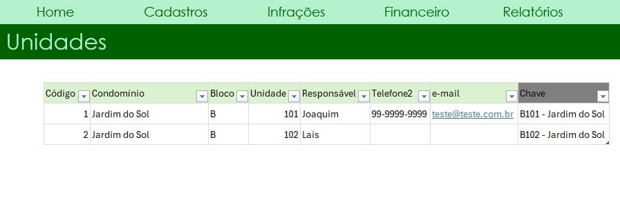 Planilha de condominios Excel unidades 4