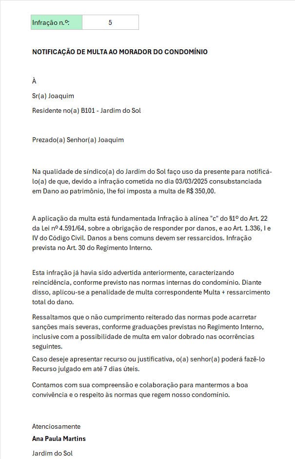Planilha de condominios Infracoes e Multas 7