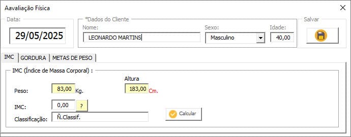 planilha de avaliação física