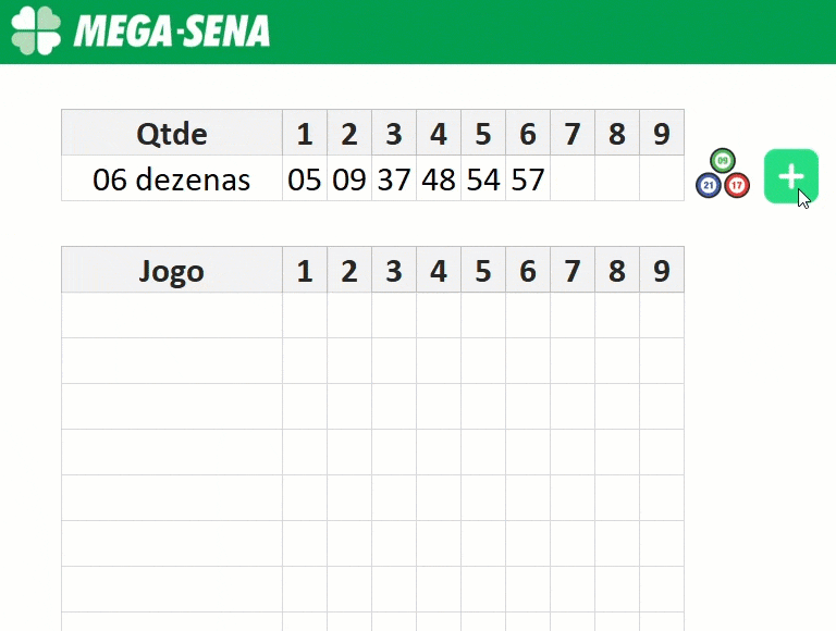 Gerar numeros megasena planilha excel