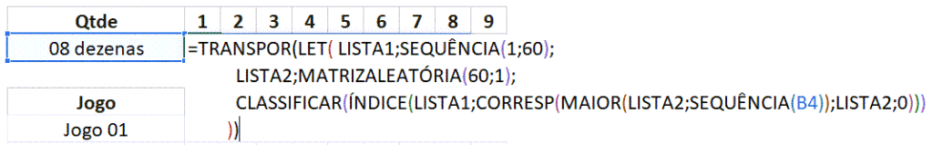 Planilha gerar numeros megasena Excel formula