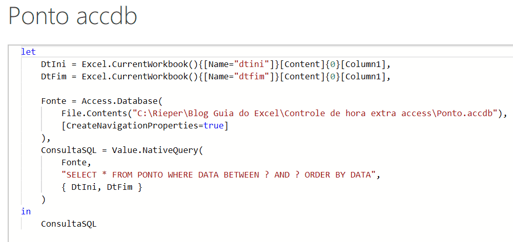 SQL Power Query com parametros Excel 5 let m power query