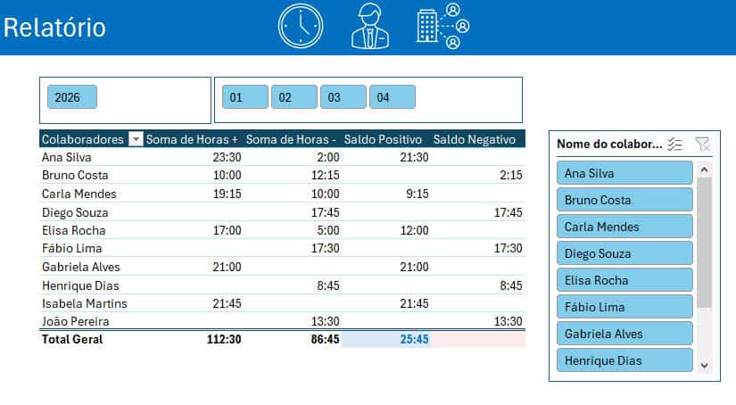 Planilha de banco de horas excel relatorio 3