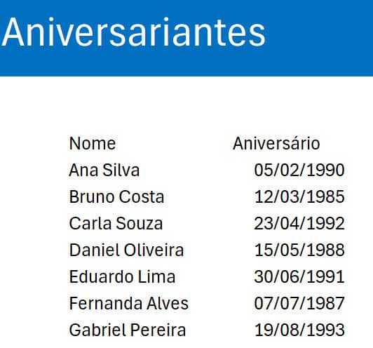 lambda aniversariantes excel