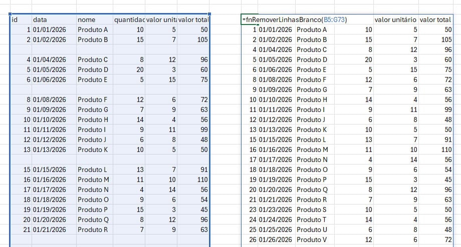 remover linhas lambda excel 2