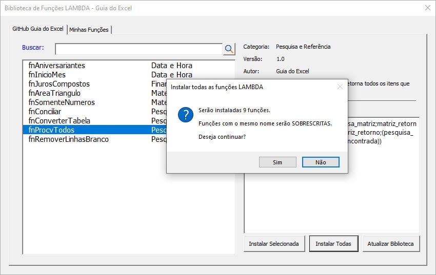 gerenciador funções excel