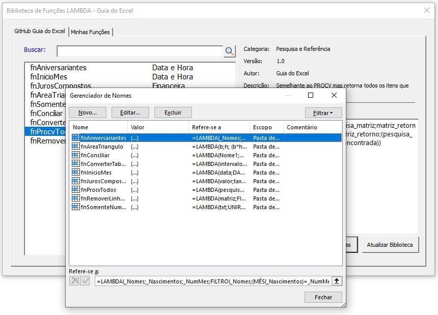 criar função lambda excel